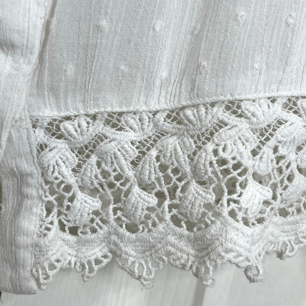 Chico's Women's Lace Trim Blouse 1P/US 8P Ivory Swiss Dot‎ Embroidered Boho-Chic - Picture 9 of 13